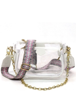 See Thru Clear 2-in-1 Crossbody Bag with Guitar Strap AD748T WHITE
